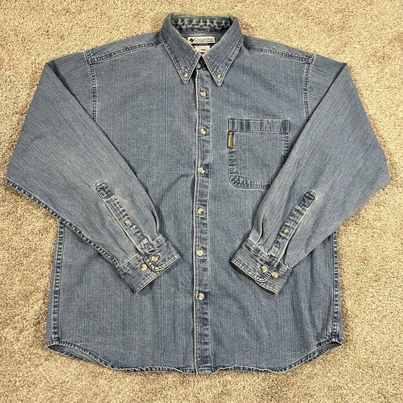 Columbia Shirt M Blue Denim Button Down Cotton Long Sleeve Casual‎ Outdoors Work - Picture 3 of 10